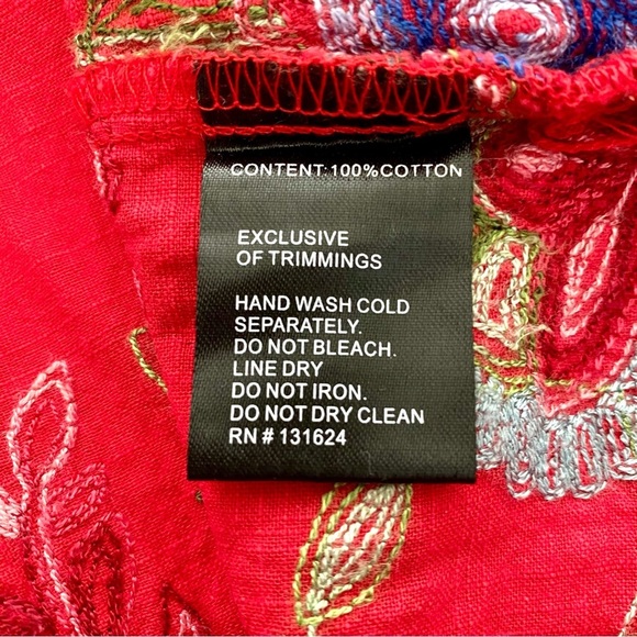 CALESSA Red Cotton Tunic Top Plus Size 1X Boho Embroidered Floral  V-neck Summer - Picture 11 of 14